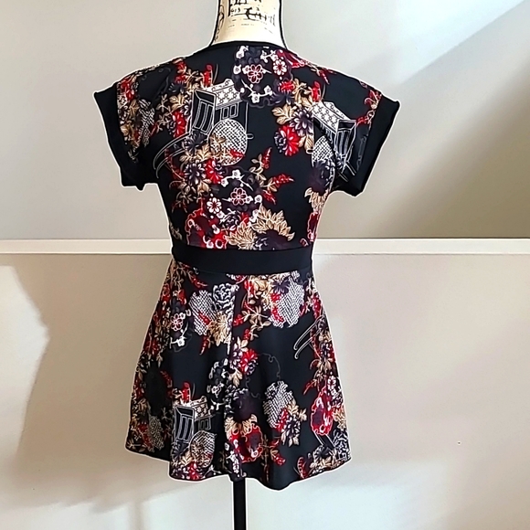 Y2k Pink Eli Asian cheongsam inspired floral print bow empire waist top - Picture 2 of 3
